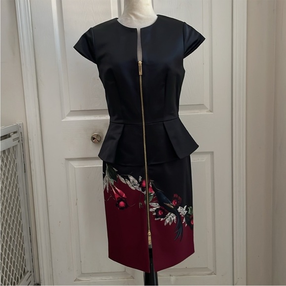 TED BAKER FLORAL JAUNAL PEPLUM FLORAL CAP SHORT SLEEVE DRESS SZ US 6 OR TED SZ 2 - Picture 2 of 8